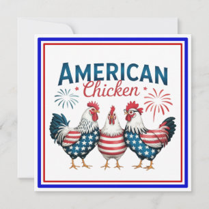 Convites Desenho Patriótico Americano de Frango de 4 de Jul