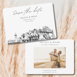 Convites Desenho Skyline do Portland Wedding Salve a Data
