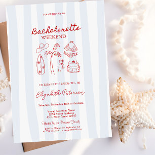 Convites Desenho Vermelho Bachelorette Fim de Semana Blue S