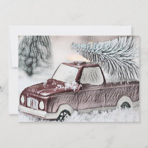 Convites Desenho Vintage de um Caminhão Vermelho com Árvore