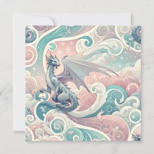 Convites Desenhos Whimsical: Fantasia Pastel Dragon