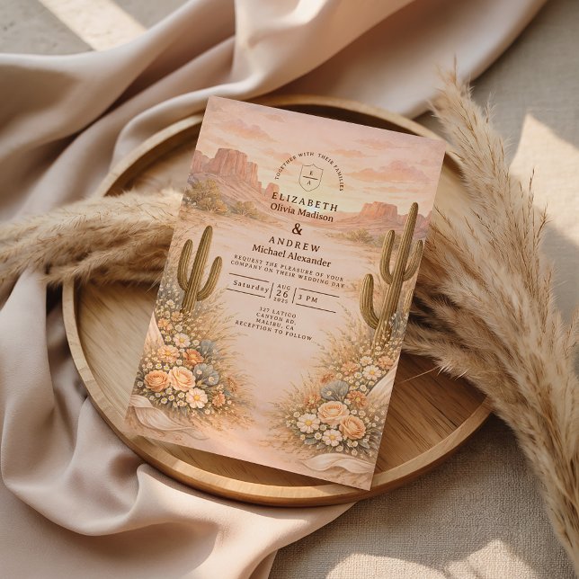 Convites Desert Blush Cactus Landscape Wedding (Criador carregado)