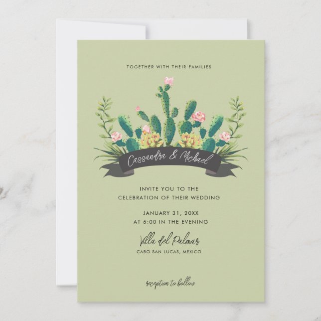 Convites Desert Cactus Bloom Wedding (Frente)