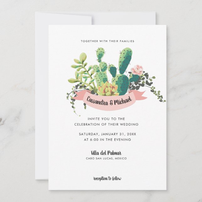 Convites Desert Cactus Bloom Wedding (Frente)
