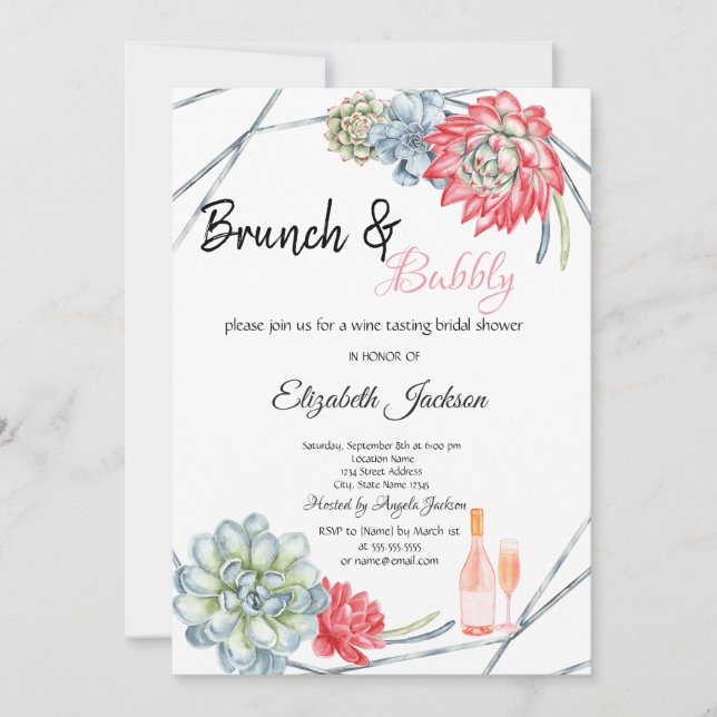 Convites Desert Cactus Red Brunch & Bubbly Nupcial (Frente)