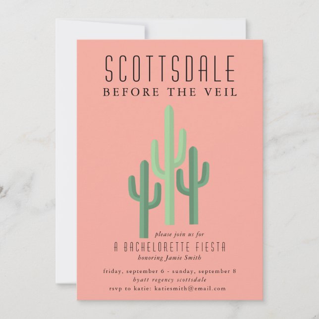 Convites Desert Cactus Scottsdale Bachelorette (Frente)