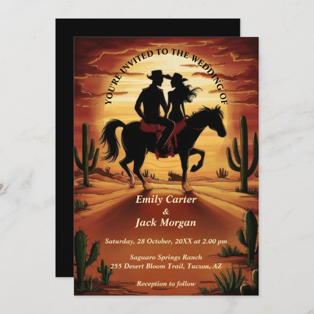 Convites Desert Cactus Wedding (Frente/Verso)