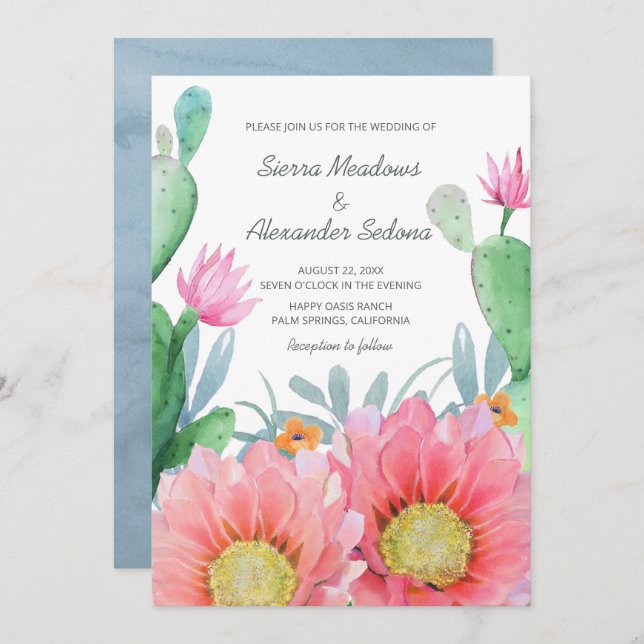 Convites Desert Dream | Boho Watercolor Cactus Wedding (Frente/Verso)