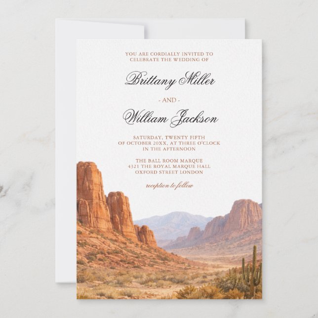 Convites Desert Mountain Landscape Southwestern Wedding (Frente)