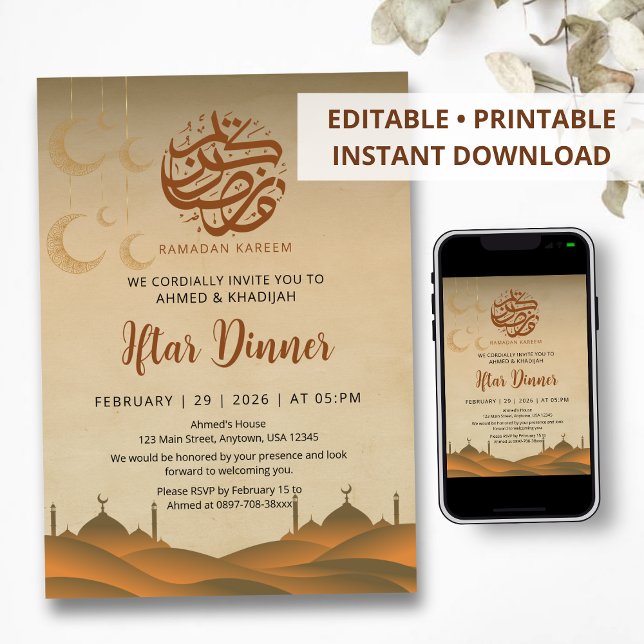 Convites Desert Night Mosque Ramadan Iftar Dinner Invite (Criador carregado)