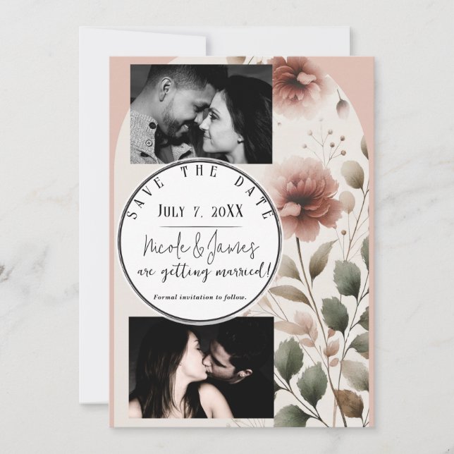 Convites Desert Rosa Rosa & Verde Floral Salvar a Data (Frente)