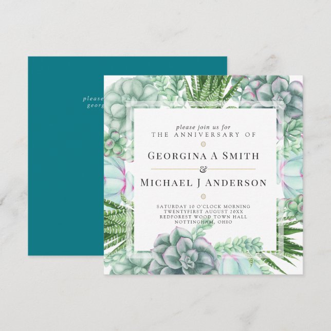 Convites Desert Succults Cactos Watercolor ANNIVERSARY (Frente/Verso)