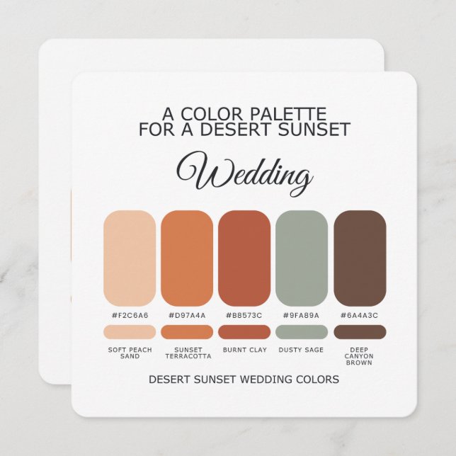 Convites Desert Sunset Boho Wedding Color Palette Card (Frente/Verso)