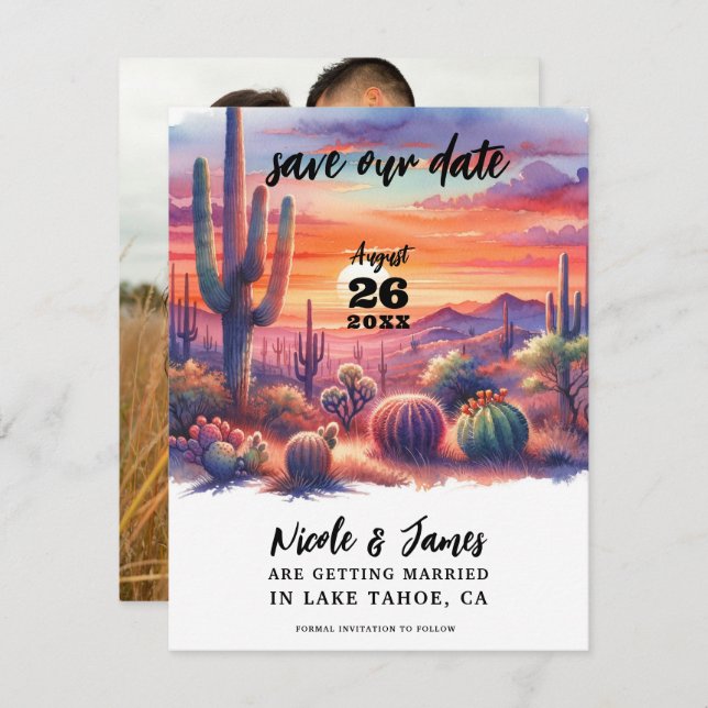 Convites Desert Sunset Glow Watercolor Salvar Data (Frente/Verso)
