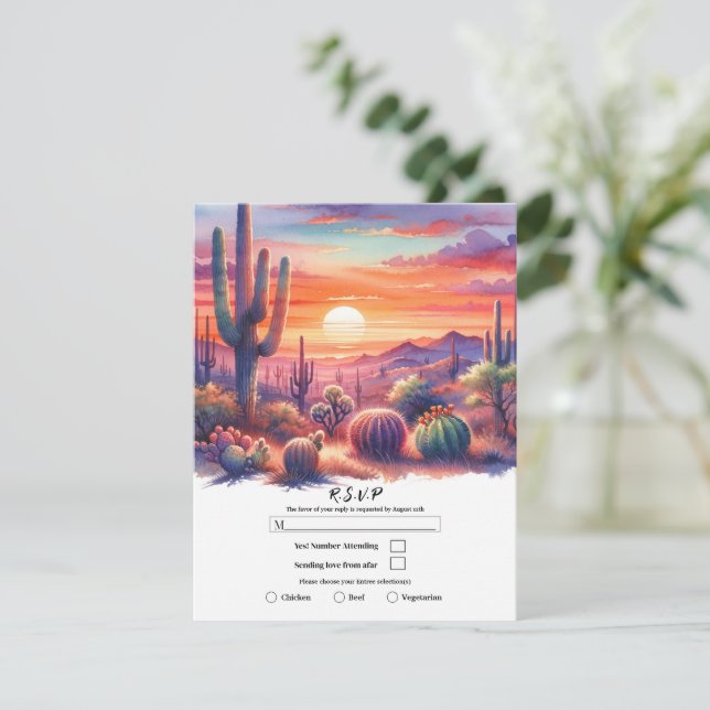 Convites Desert Sunset Glow Watercolor Sudoeste RSVP (Em pé/Frente)