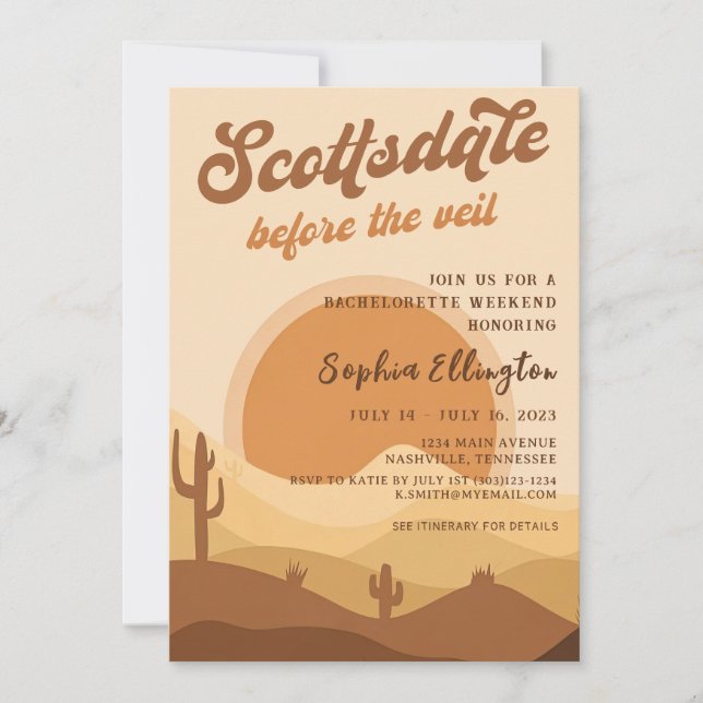 Convites Desert Sunset Scottsdale Bachelorette Itinerary (Frente)