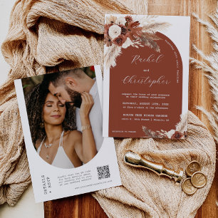 Convites Desert Weds Pampas Grass Boho Arch Código QR