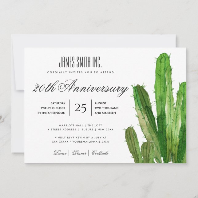 CONVITES DESERTAR O EVENTO DA EMPRESA DE CACTUS WATERCOLOR (Frente)