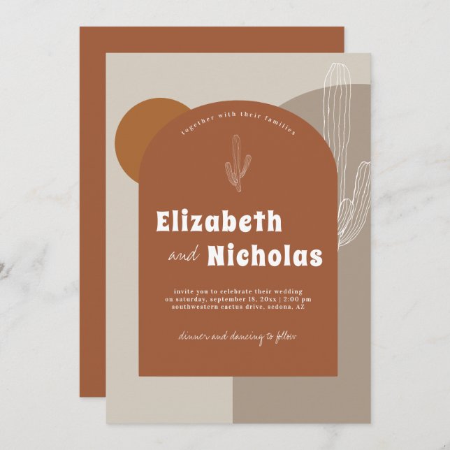 Convites Deserto de Boho Mínimo Moderno | Terra Cotta (Frente/Verso)