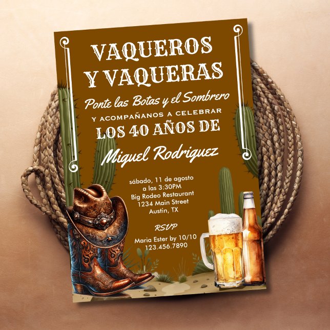 Convites Deserto de Cacto Mexicano Cowboy Espanhol Aniversá (Criador carregado)