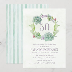 Convites Deserto de Cactus com Aquarela Suculenta 50º Aniv
