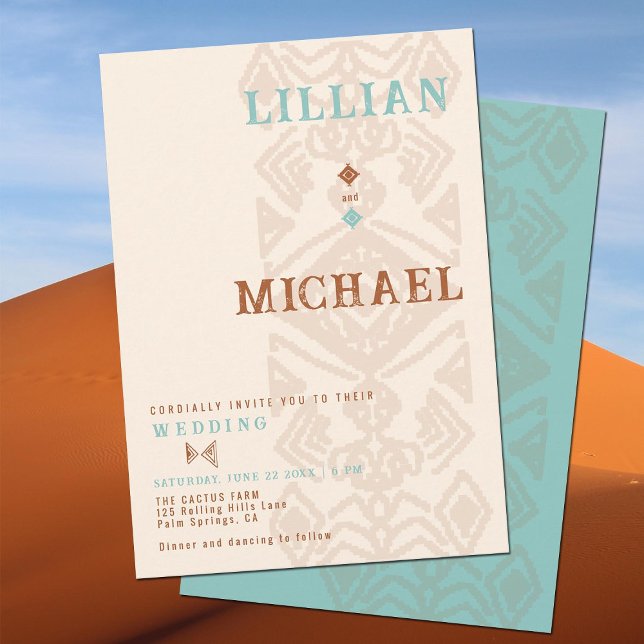 Convites Deserto de Ondas do Sudoeste Ocidental Casamento A (southwestern desert cowboy wedding invitation ranch barn western tribal aztec pattern terracotta )