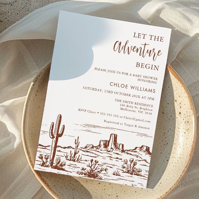 Convites Deserto Ocidental Deixe A Aventura Começar Chá de  (Let the Adventure Begin Baby Shower Invitation, Wilderness Baby Shower Invitation, Gender Neutral)