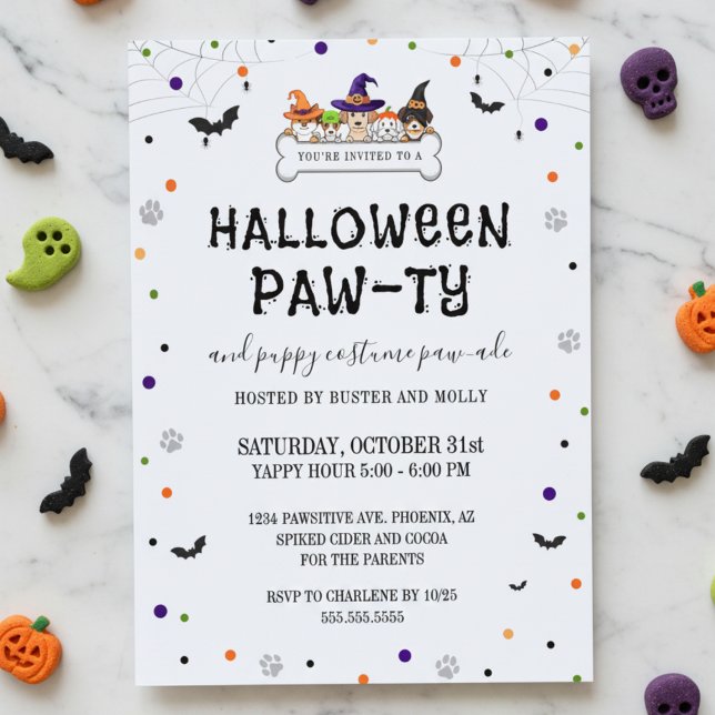 Convites Desfile de Cachorrinho Fofo Festa de Halloween do  (cute dog party halloween costume parade for puppy invitations)