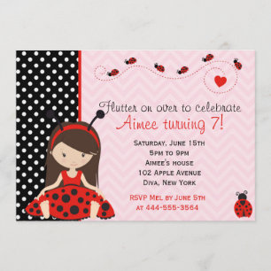 Convites Design bonito da menina do joaninha da joaninha