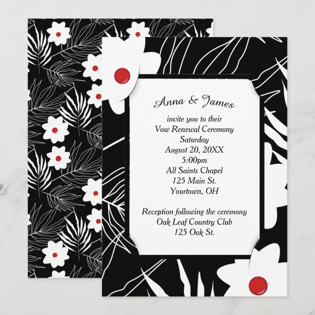 Convites Design Branco Floral No Casamento Negro (Frente/Verso)