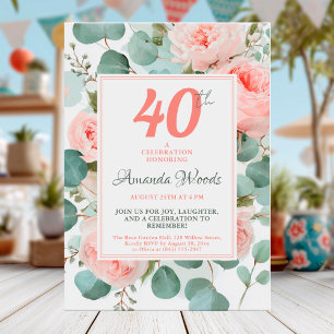 Convites Design de aniversário de 40 anos de rosa de de Aqu