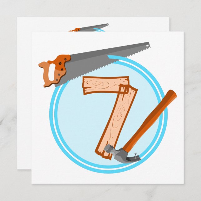 Convites design de aniversário de ferramentas para a constr (Frente/Verso)