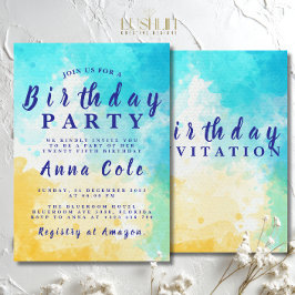 Convites Design de Aniversário de Praia e Oceano em Aquarel