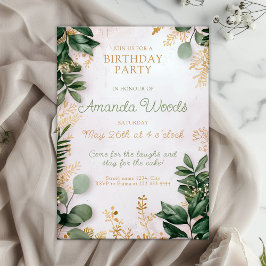 Convites Design de aniversário verde do ouro Elegante