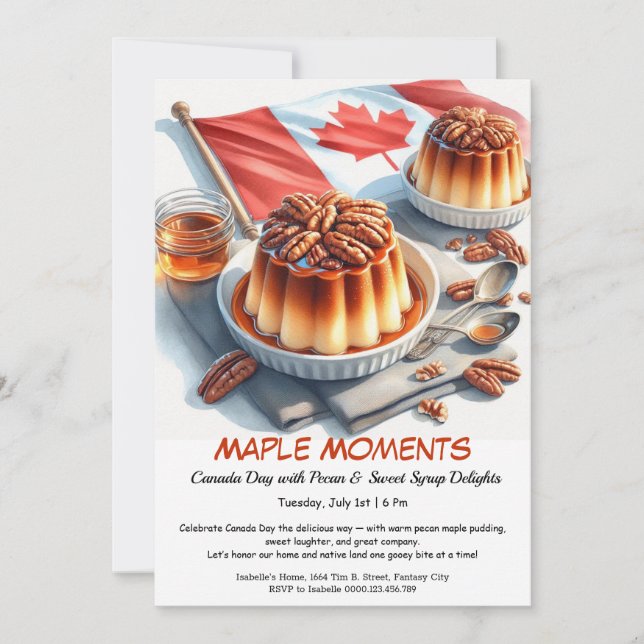 Convites Design de aquarela de torta de maple e pecã | Dia  (Frente)