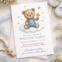 Design de Batizado de Urso Teddy Fofo com Estrelas
