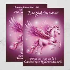 Convites Design de Birthday Pink Pegasus Fantasy