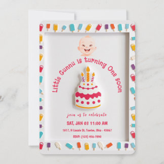 Convites Design de Bolo de Aniversário com Borda de Picolé