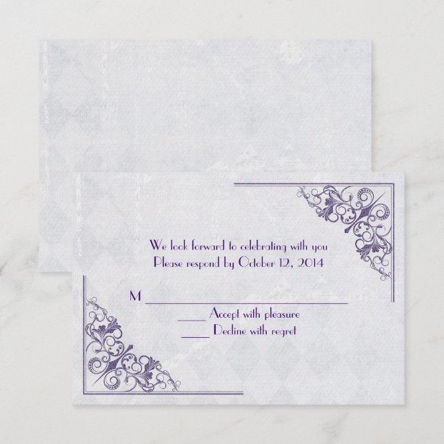 Convites design de canto elegante roxo RSVP (Frente/Verso)