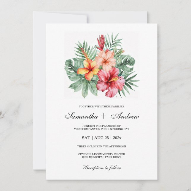 Convites Design de Casamento de Flor de Hibiscus (Frente)