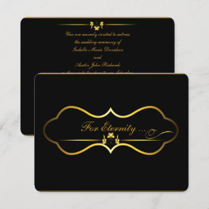 Convites design de casamento de ouro e preto contemporâneo