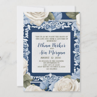 Convites Design de Casamento de Rosa Azul e Branca