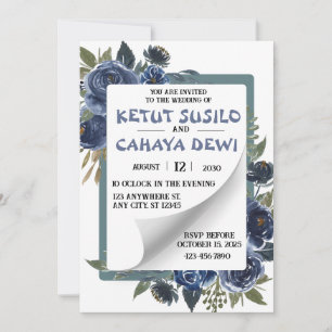 Convites Design de Casamento de Rosa Azul e Branca
