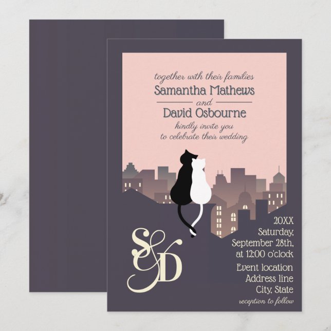 Convites Design de casamento do monograma com tema Cat (Frente/Verso)