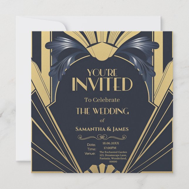 Convites Design de Casamento em Deco de Arte Elegante - Mar (Frente)