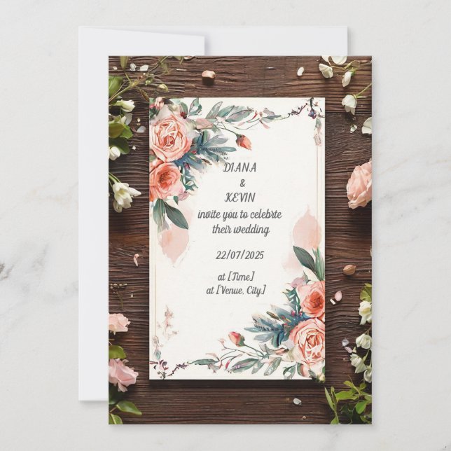 Convites 🌿 Design de Casamento Floral Elegante 🌿 (Frente)
