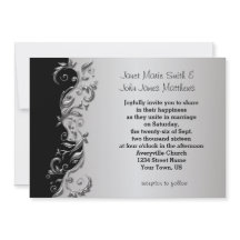 Design de Casamento Floral Elegante Preto e Prata