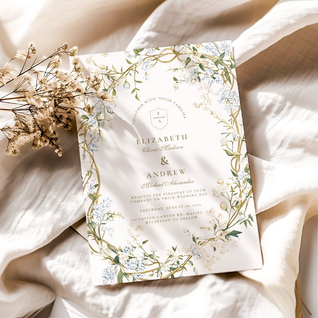 Convites Design de Casamento Floral Romântico com Monograma (Criador carregado)