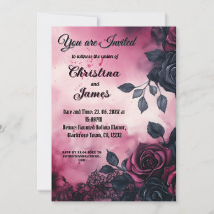 Convites Design de Casamento Gótico: Rosas Escuros e Lugar