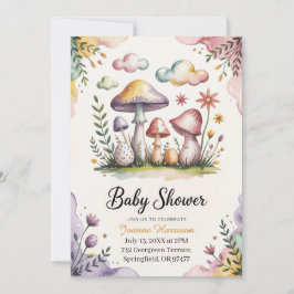 Convites Design de Chá de Bebê com Cogumelos em Aquarela